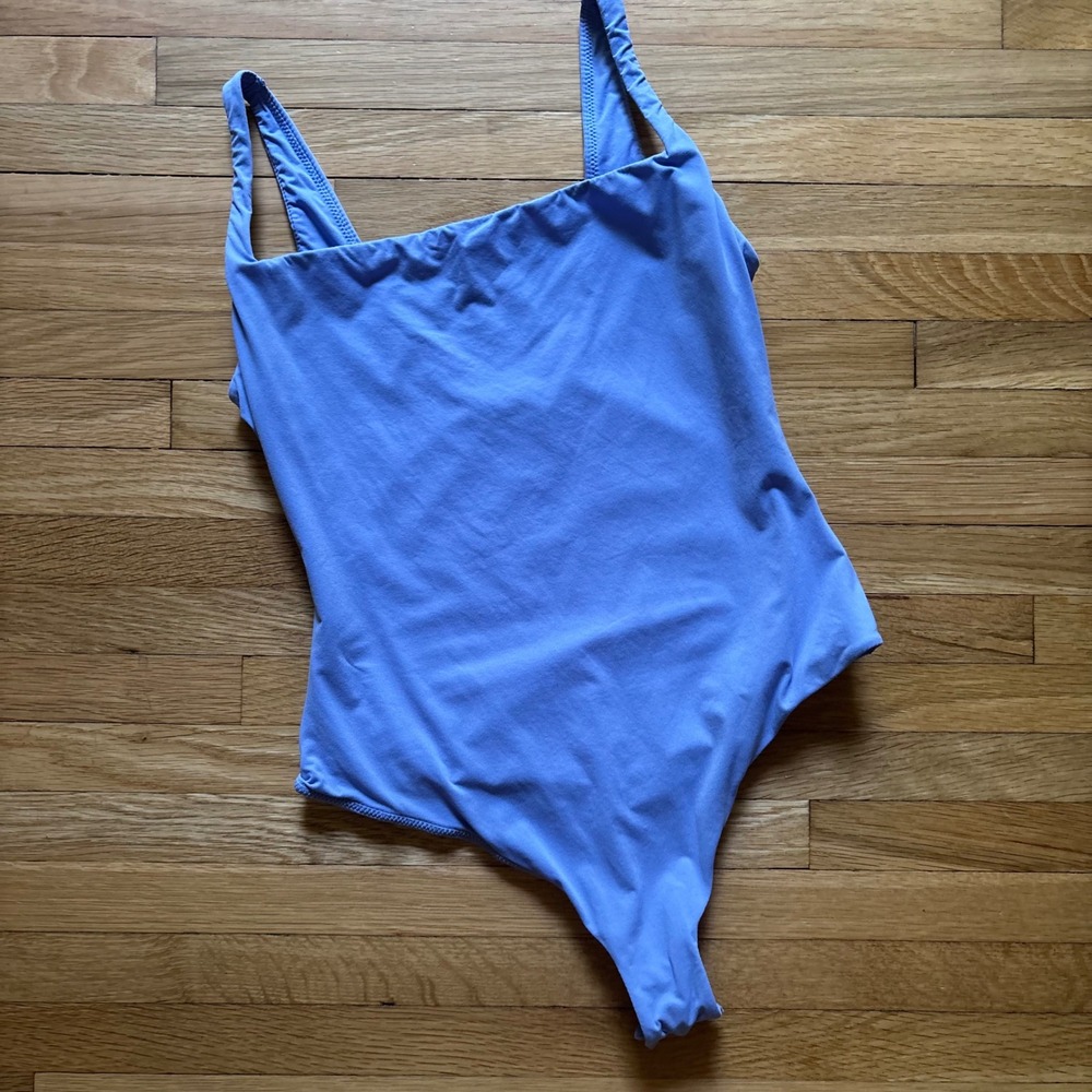 SKIMS Fits Everybody Square Neck Bodysuit Blue Med Thong Back Base Layer